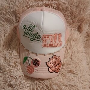 Chic Pink and White Embroidered Cap